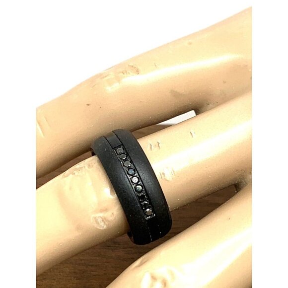 Men's Wedding Band Tungsten Steel Black Gemstones 9mm Wide Ring Size 10 - Picture 14 of 14